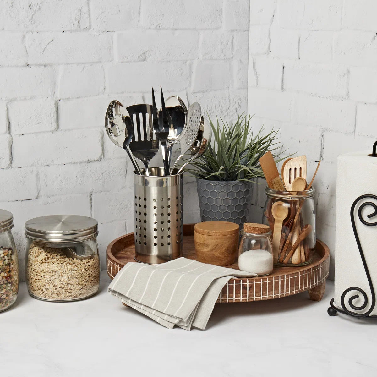 Prep And Tools 7 Piece Stainless Steel Cooking Utensil Set with Utensil Crock