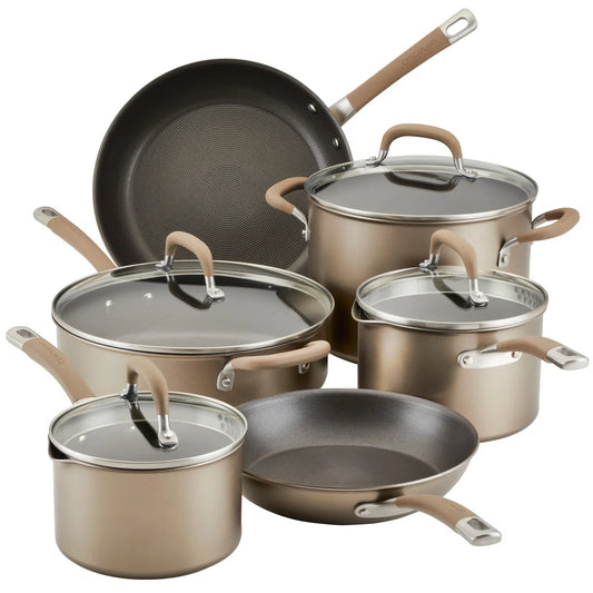 Premier Professional Hard Anodized Nonstick Cookware Induction Pots And Pans Set, 10 Piece, Bronze
