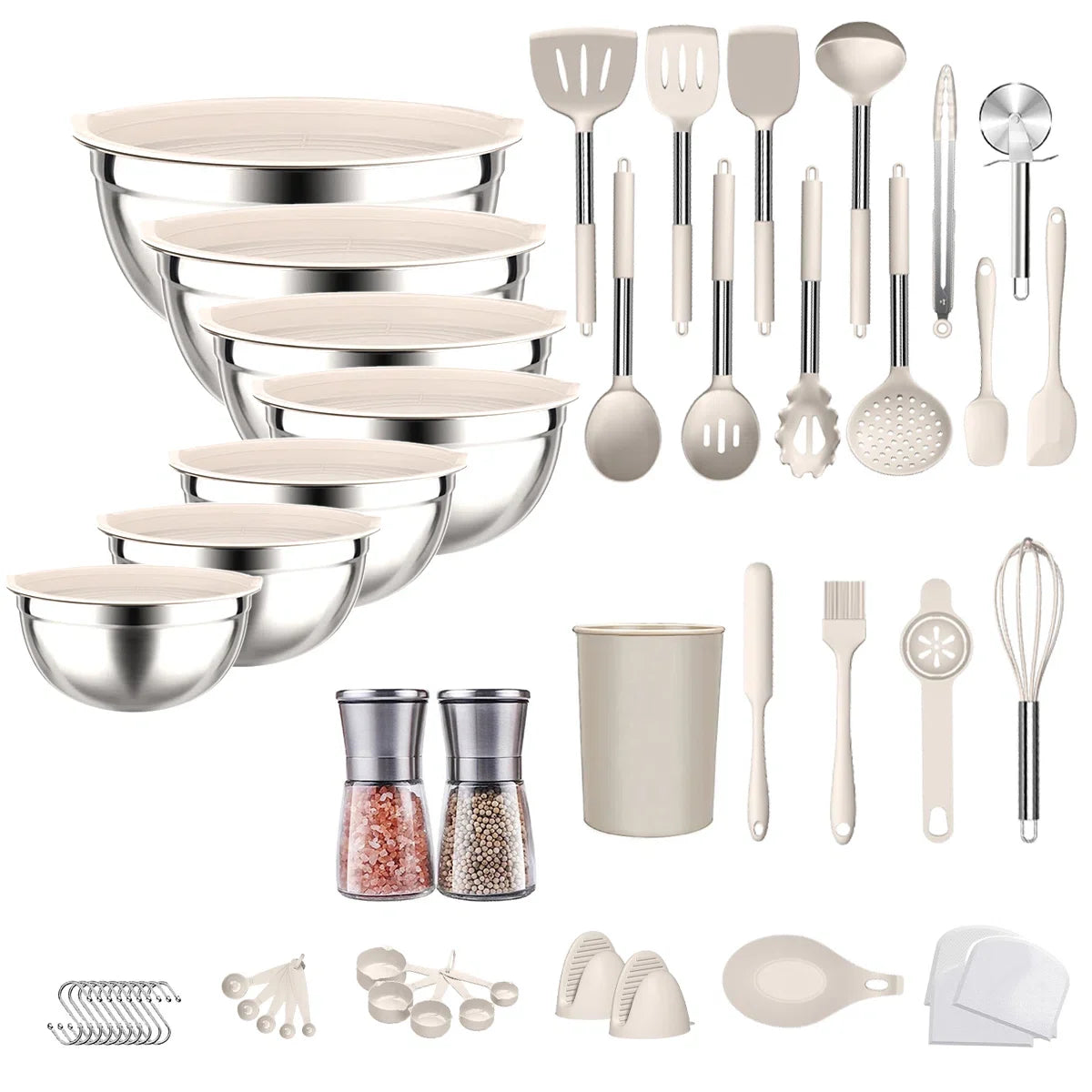 32-Piece Stainless Steel Cooking Utensil Set with 7-Piece Mixing Bowl Set with Lids