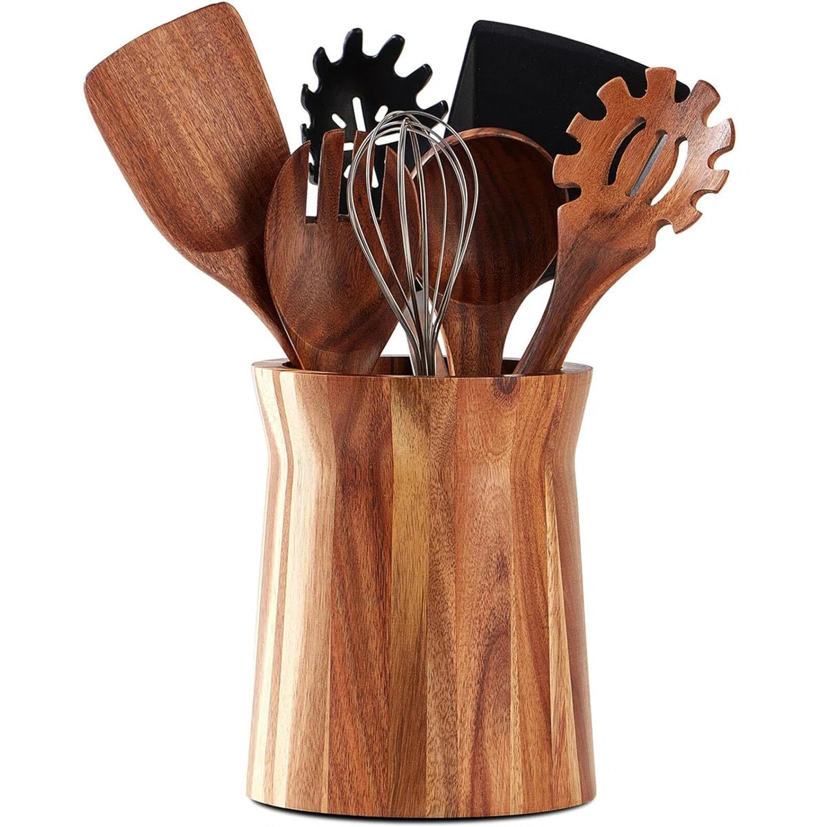 Wooden Utensil Holder for Countertop, 360° Rotating Kitchen Utensil Holder