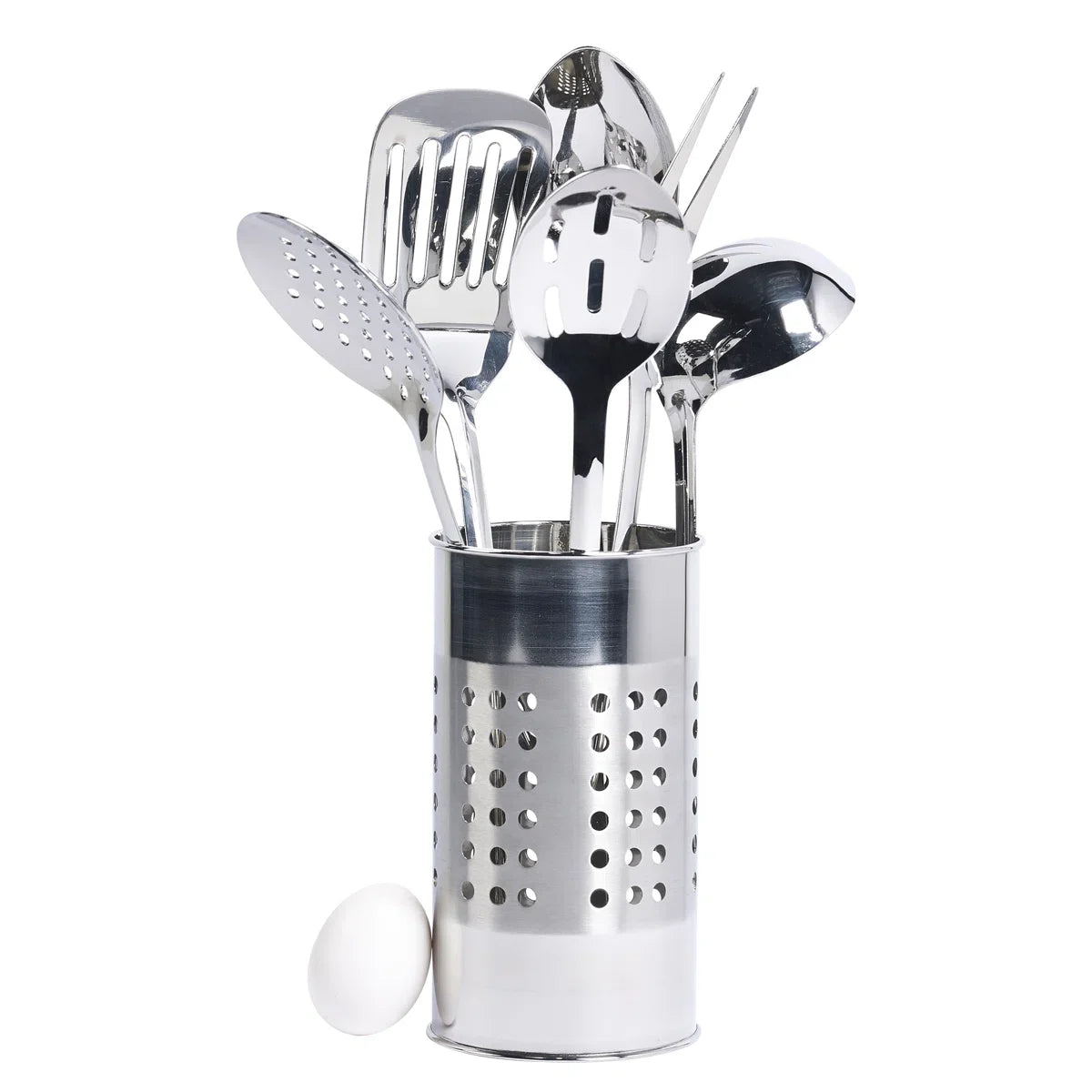 Prep And Tools 7 Piece Stainless Steel Cooking Utensil Set with Utensil Crock