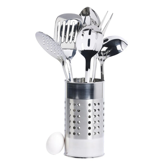Prep And Tools 7 Piece Stainless Steel Cooking Utensil Set with Utensil Crock