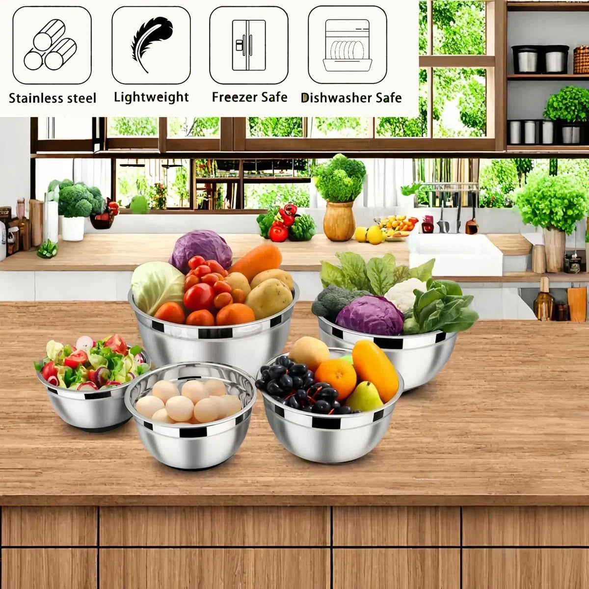 32-Piece Stainless Steel Cooking Utensil Set with 7-Piece Mixing Bowl Set with Lids