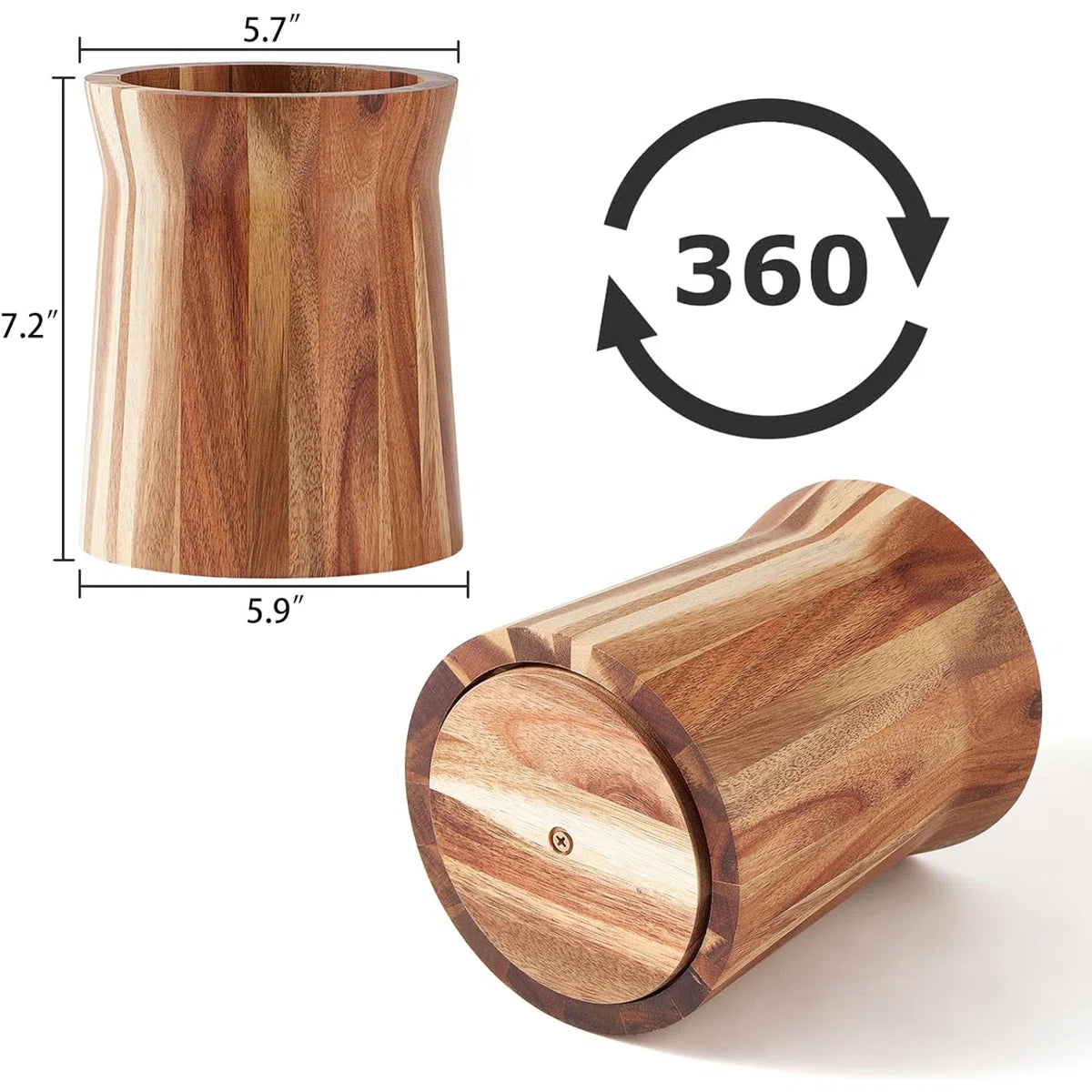 Wooden Utensil Holder for Countertop, 360° Rotating Kitchen Utensil Holder