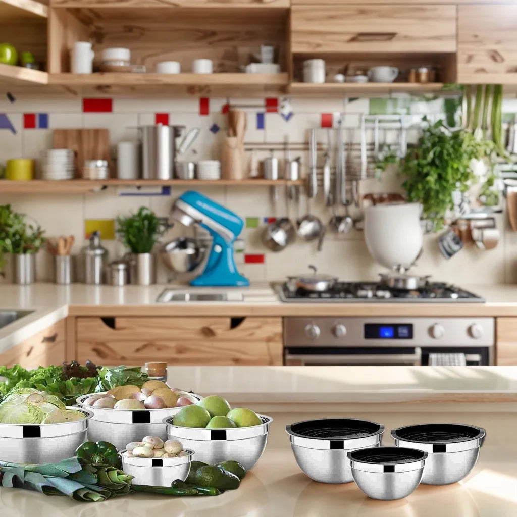 32-Piece Stainless Steel Cooking Utensil Set with 7-Piece Mixing Bowl Set with Lids