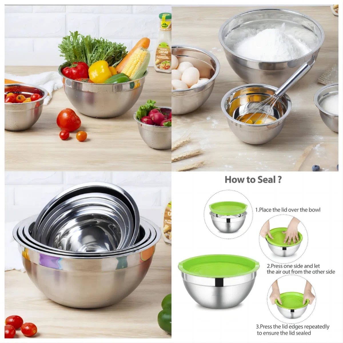 32-Piece Stainless Steel Cooking Utensil Set with 7-Piece Mixing Bowl Set with Lids