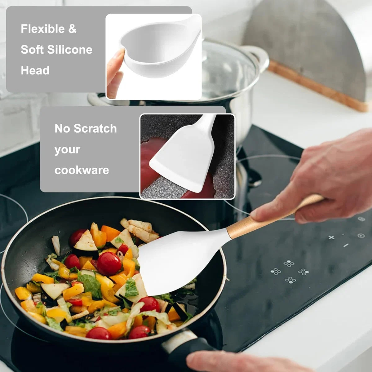 34-Piece Silicone Kitchen Utensil Set With Vintage Wooden Handles - Complete Cooking Essentials