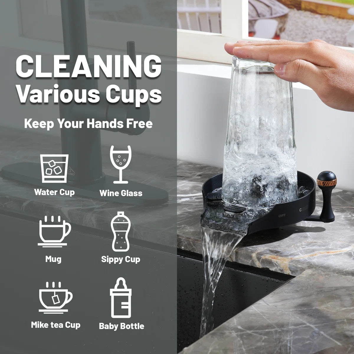 Stainless Steel Glass Rinser For Kitchen Sink, Kitchen Sink Accessories Cup Washer CA-6001RB-MB