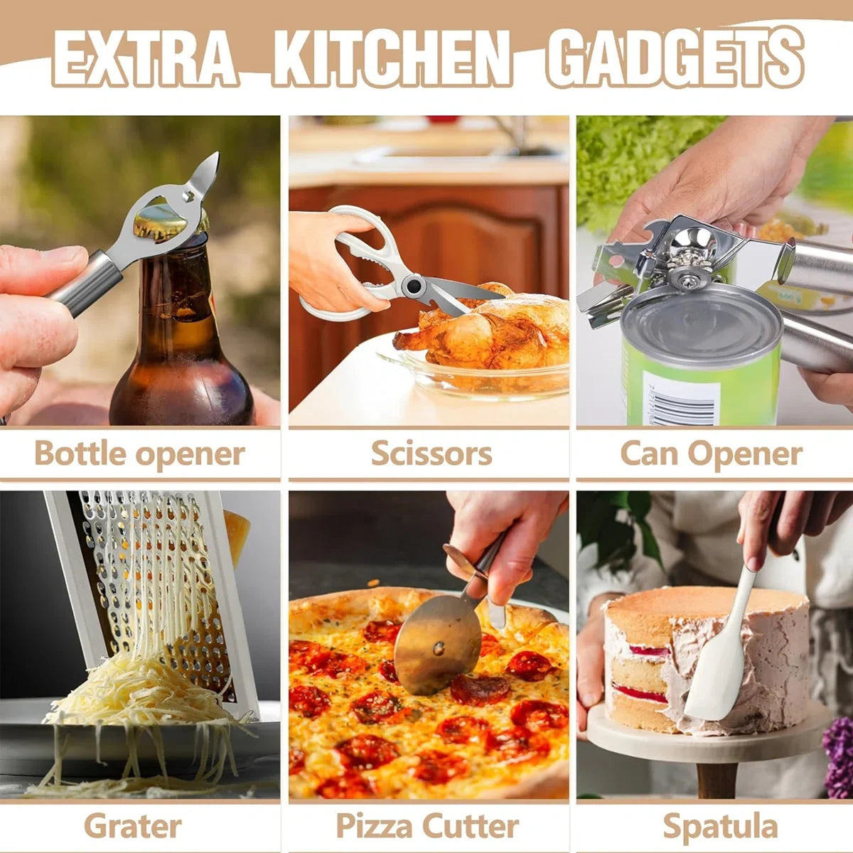 34-Piece Silicone Kitchen Utensil Set With Vintage Wooden Handles - Complete Cooking Essentials