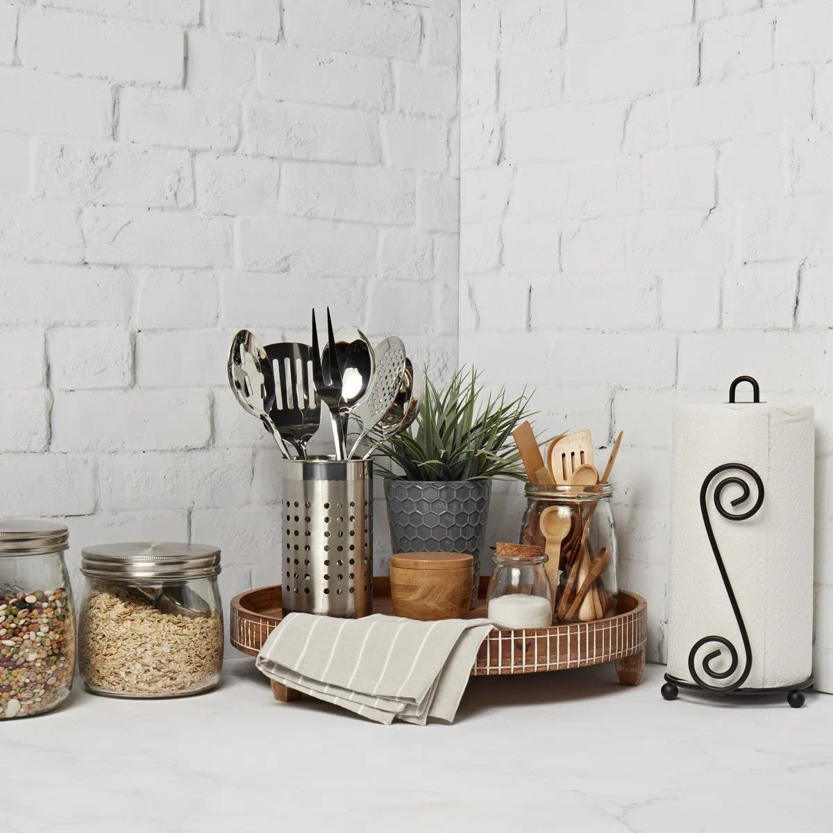 Prep And Tools 7 Piece Stainless Steel Cooking Utensil Set with Utensil Crock